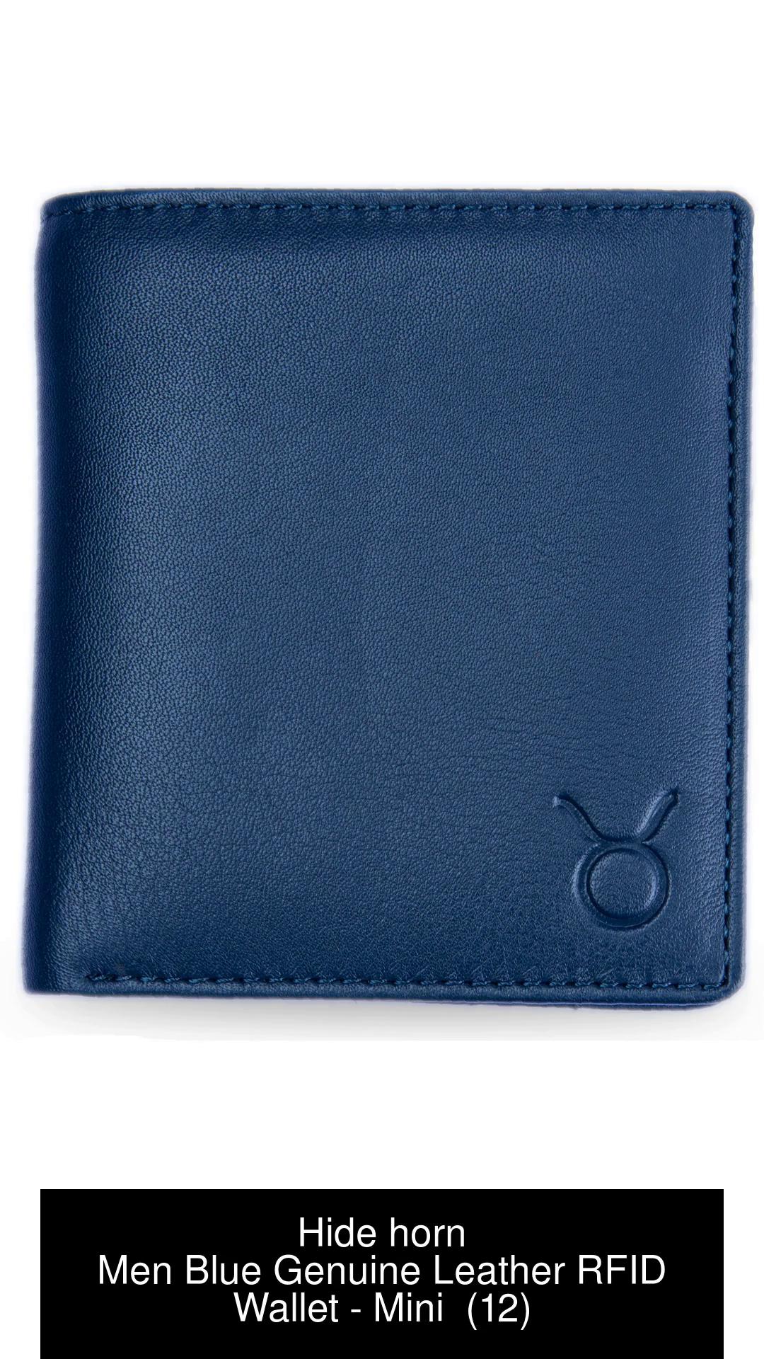 Hide horn Men Casual Blue Genuine Leather Wallet Dark Blue_SM