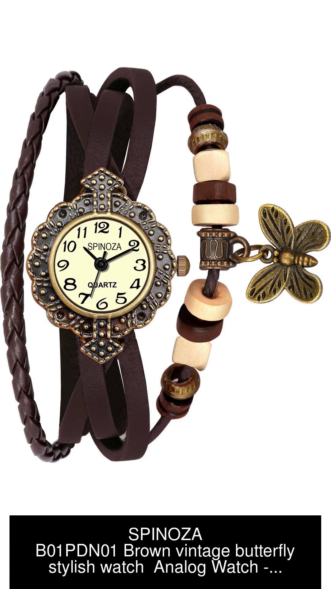 SPINOZA Brown vintage style with butterfly beads new attractive bracelet watch for women Analog Watch For Girls