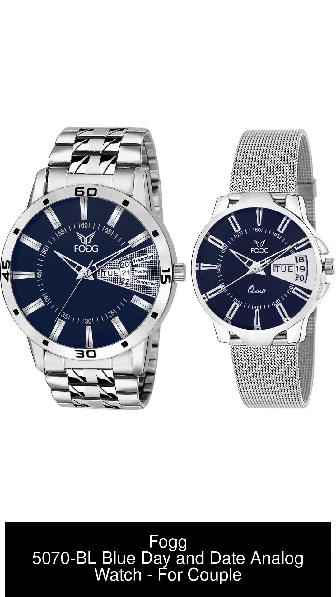 FOGG 5070 Blue Day and Date Analog Watch For Couple Buy FOGG