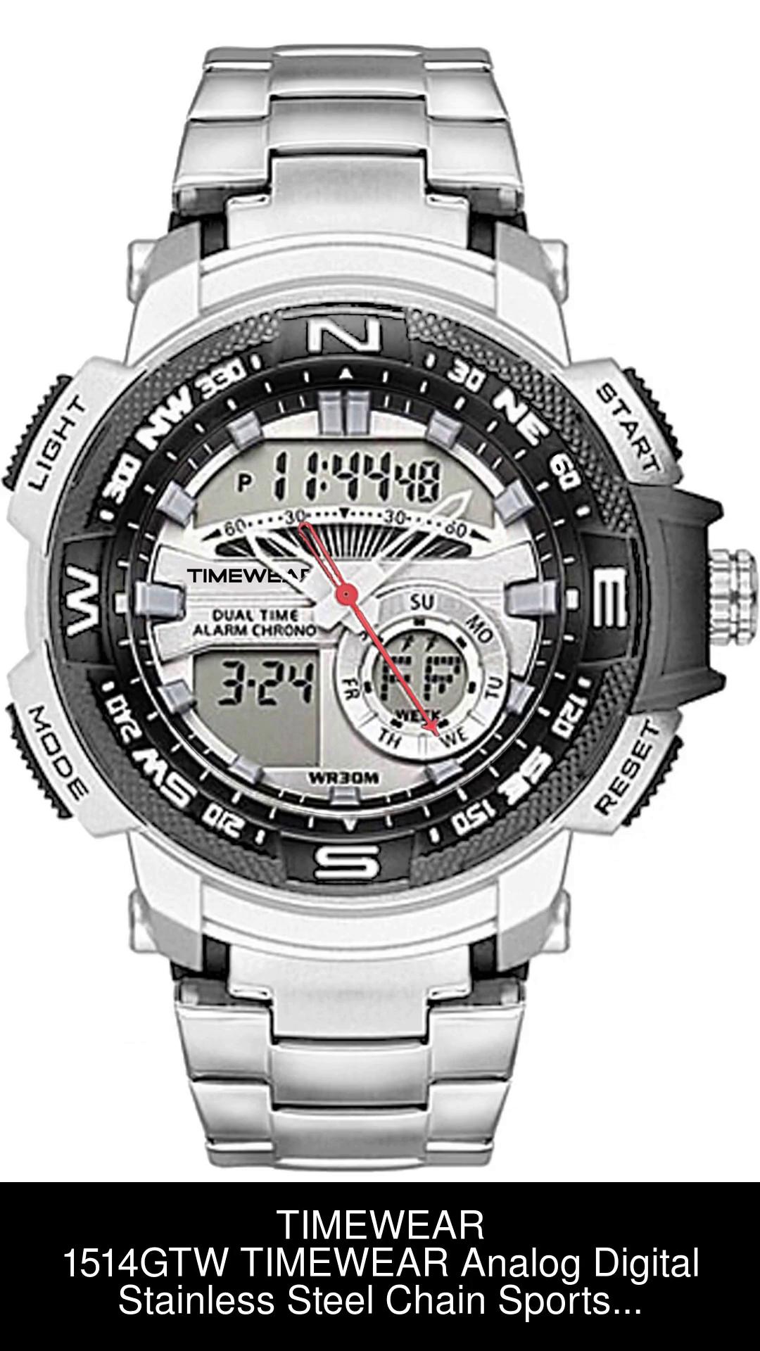 Analog digital watch stainless on sale steel