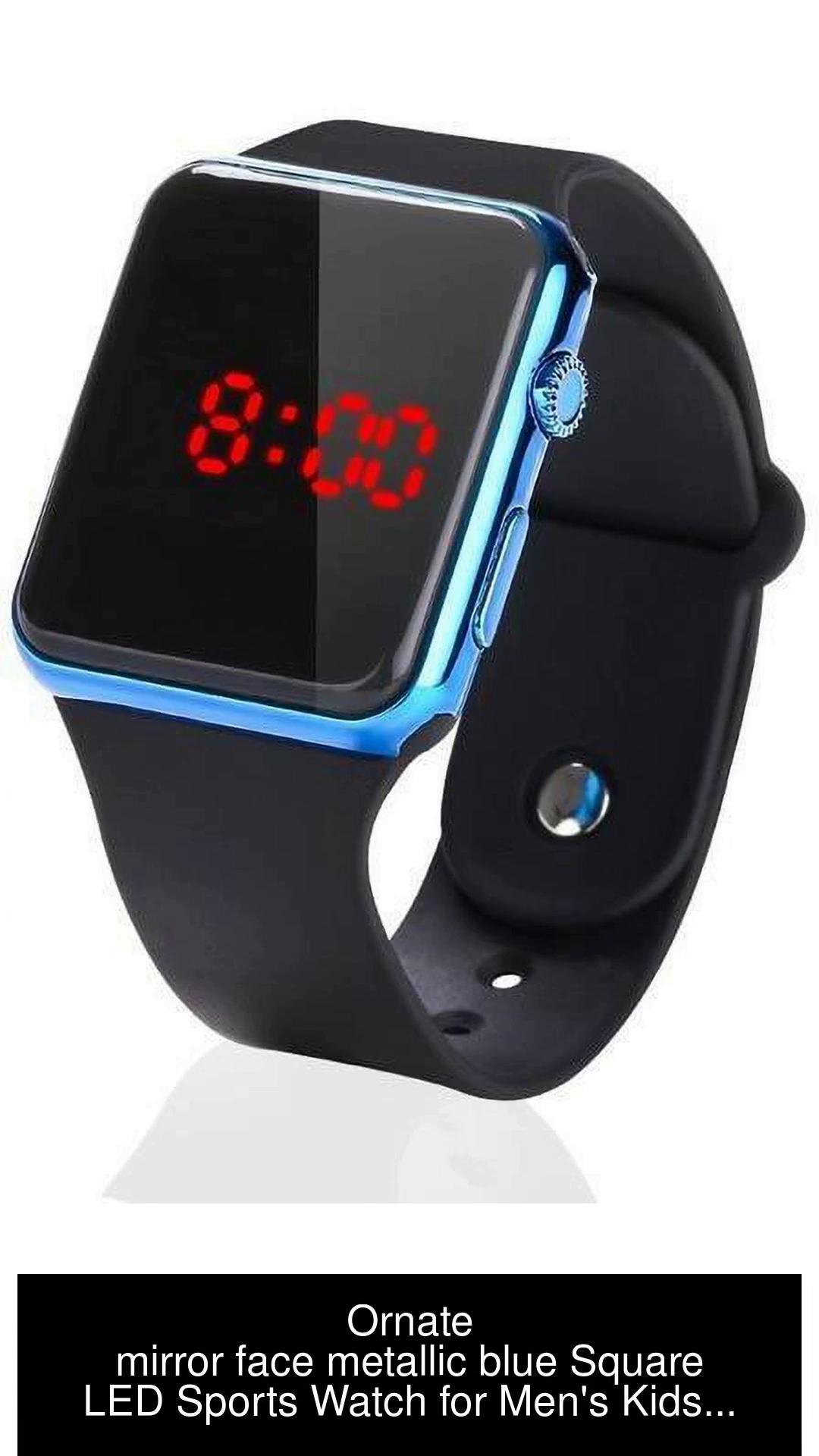 Ornate metallic blue square led watch metallic mirror faced