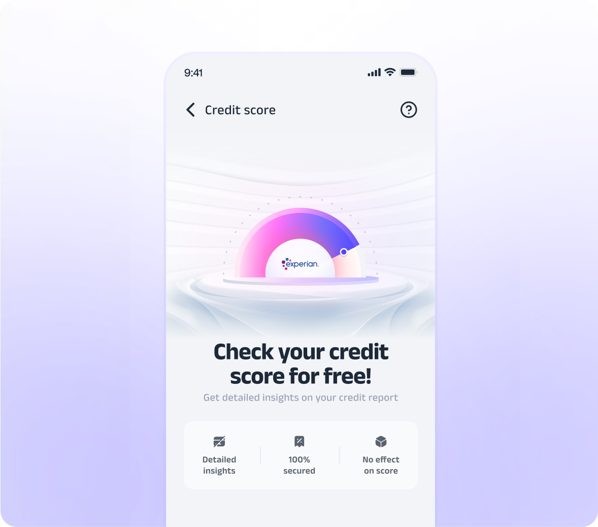 Credit score app screen with Experian