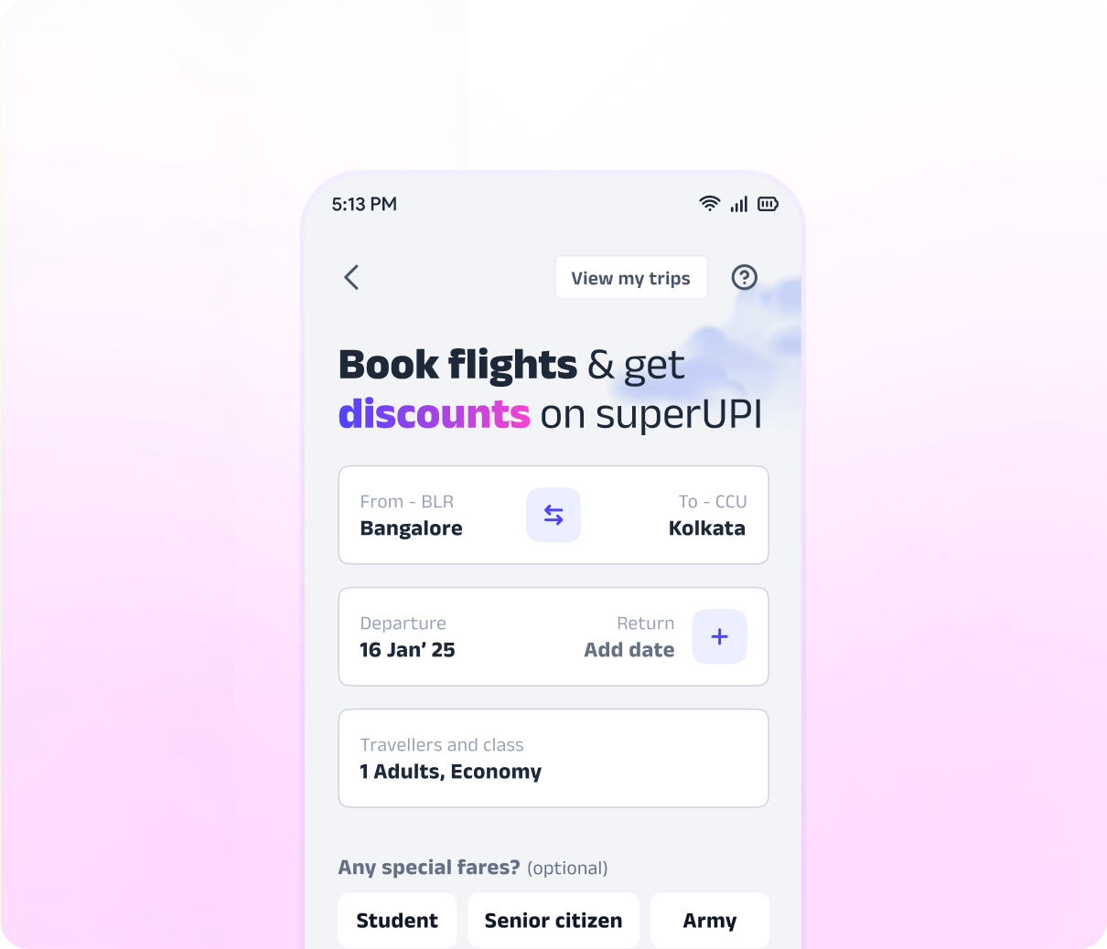 Flights booking app screen